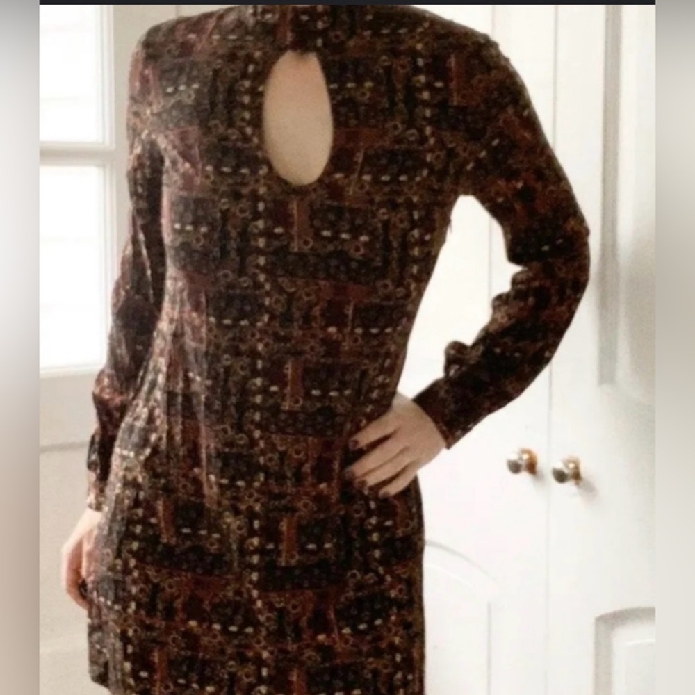 Earthbound women Open Back Key Hole Boho Dress Size XL High neck Mini Brown‎ Tan
